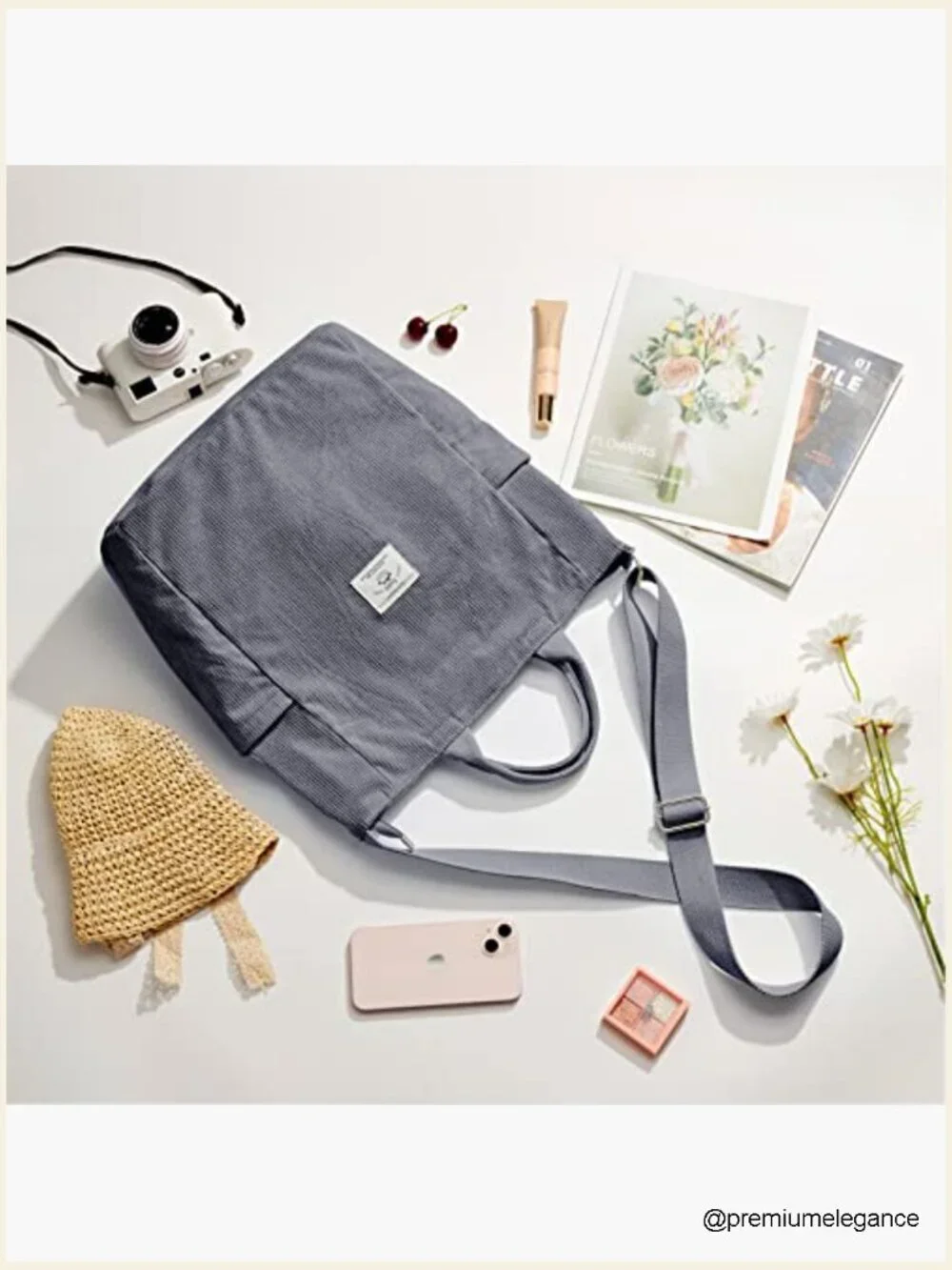 Corduroy Tote Bag Large Messenger Shoulder Hobo Crossbody Zipper Work Shopping